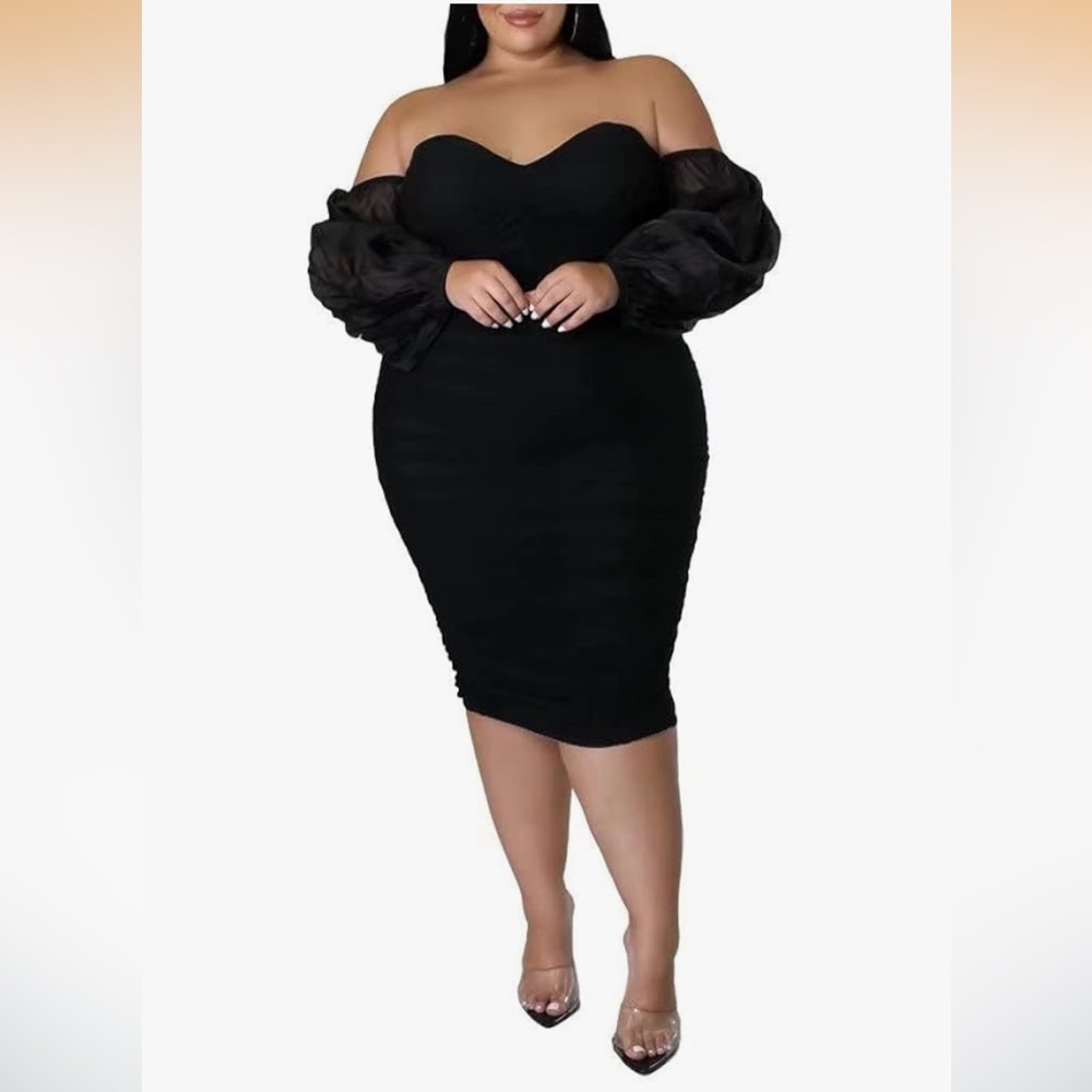 Elegant Black Women's Dress Topless, mesh sleeves 3X
